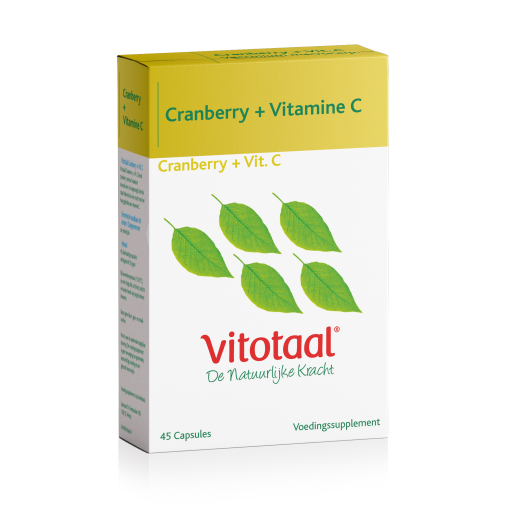 Vitotaal Cranberry + Vitamine C bevat cranberry extract waaraan Acerol-kers is toegevoegd. Acerola is een vrucht met een hoog gehalte aan vitamine C.